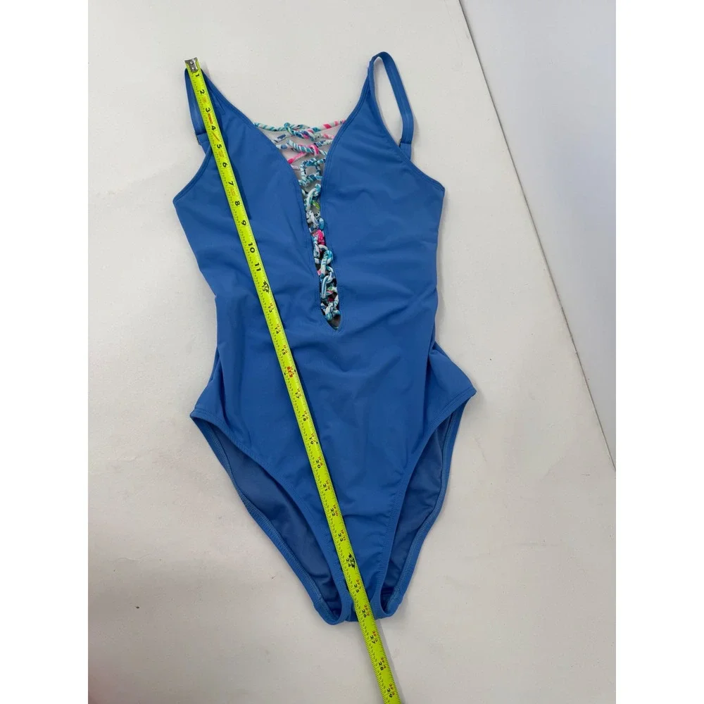 Lilly Pulitzer Blue Lace Up One Piece‎ Swimsuit Floral Cord Detail Womens Sz 2S